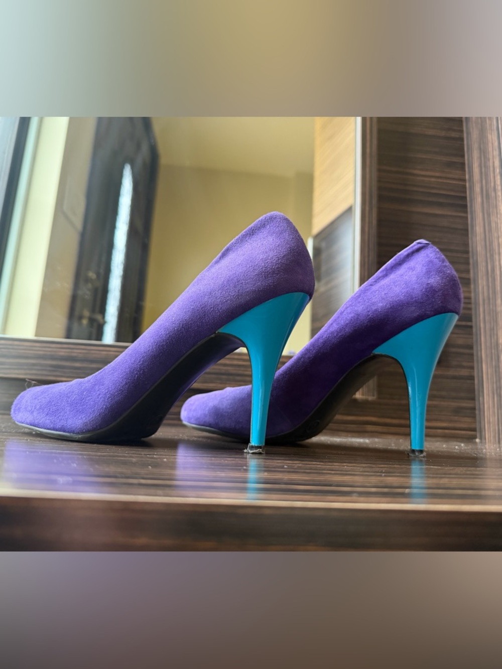 Elegant Purple Suede Pumps with Teal Stiletto Heel - Women's Heels